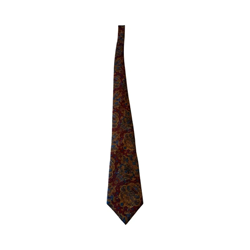 Christian Dior Monsieur Silk Tie Burgundy‎ Gold Baroque Paisley Vtg Made in USA